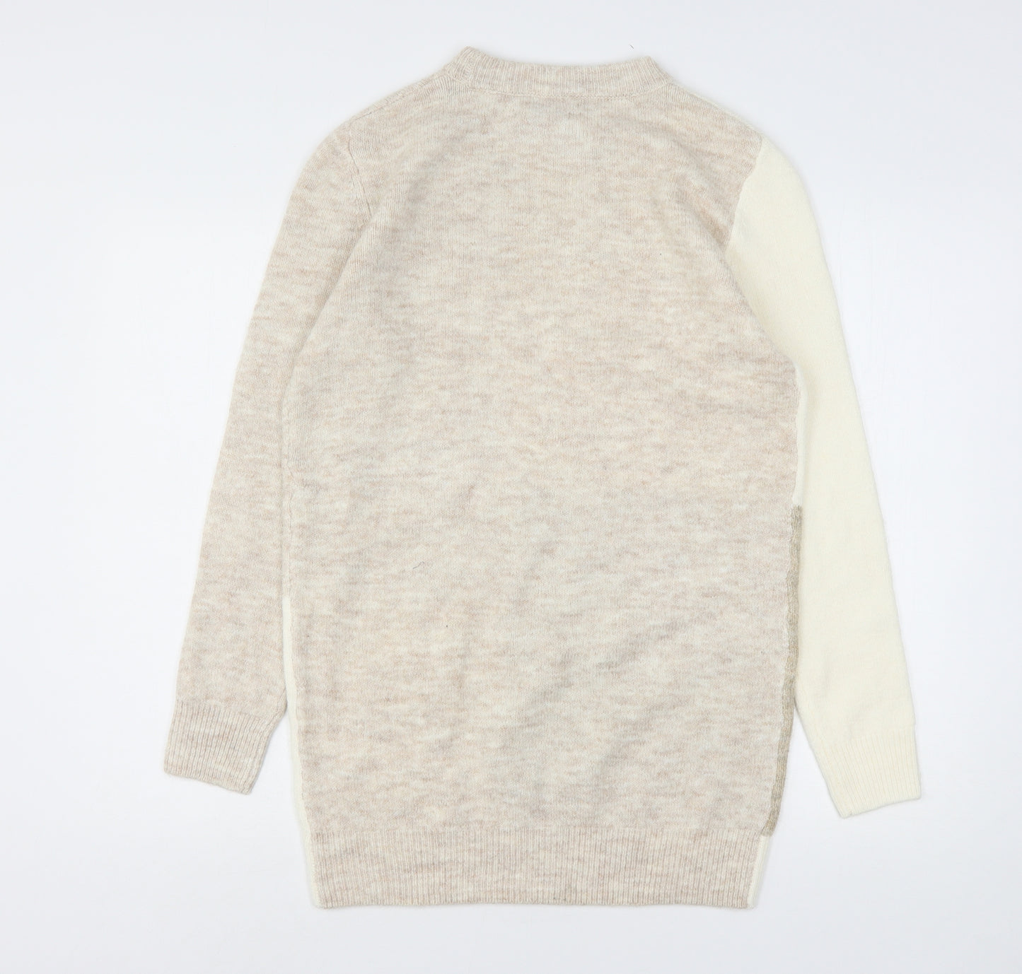 Papaya Womens Beige Round Neck Check Polyester Pullover Jumper Size S