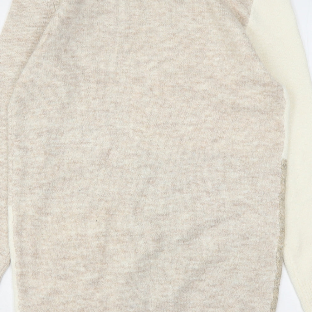 Papaya Womens Beige Round Neck Check Polyester Pullover Jumper Size S