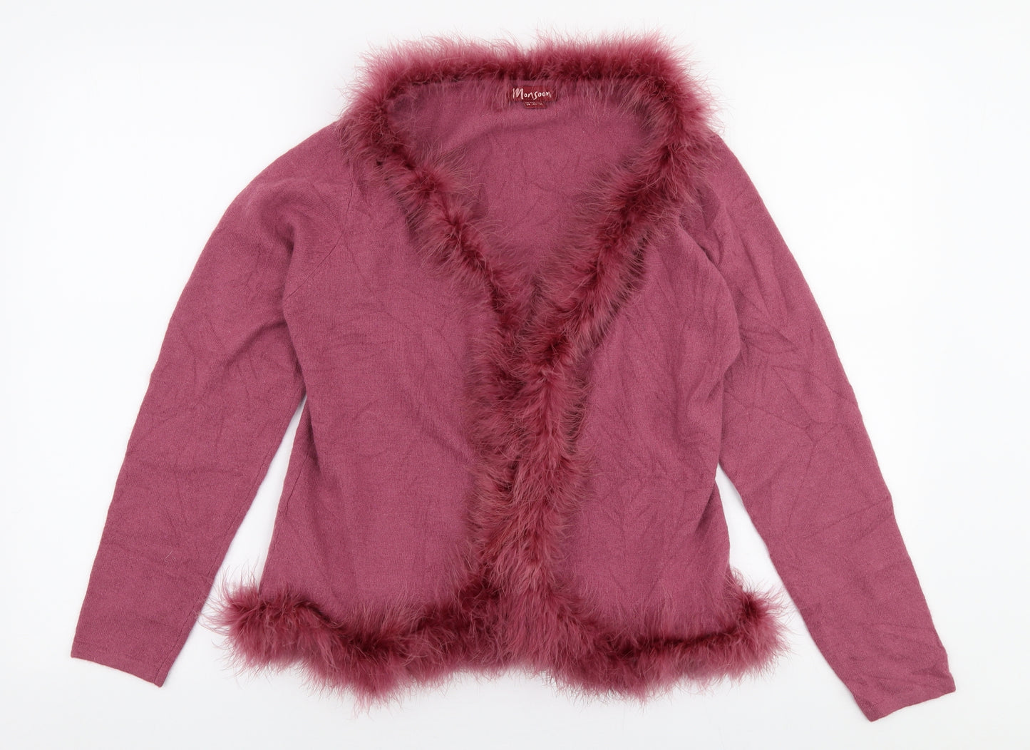 Monsoon Womens Pink V-Neck  Wool Cardigan Jumper Size 14