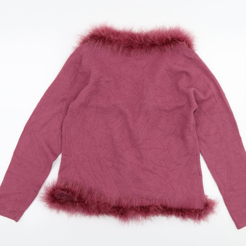 Monsoon Womens Pink V-Neck  Wool Cardigan Jumper Size 14