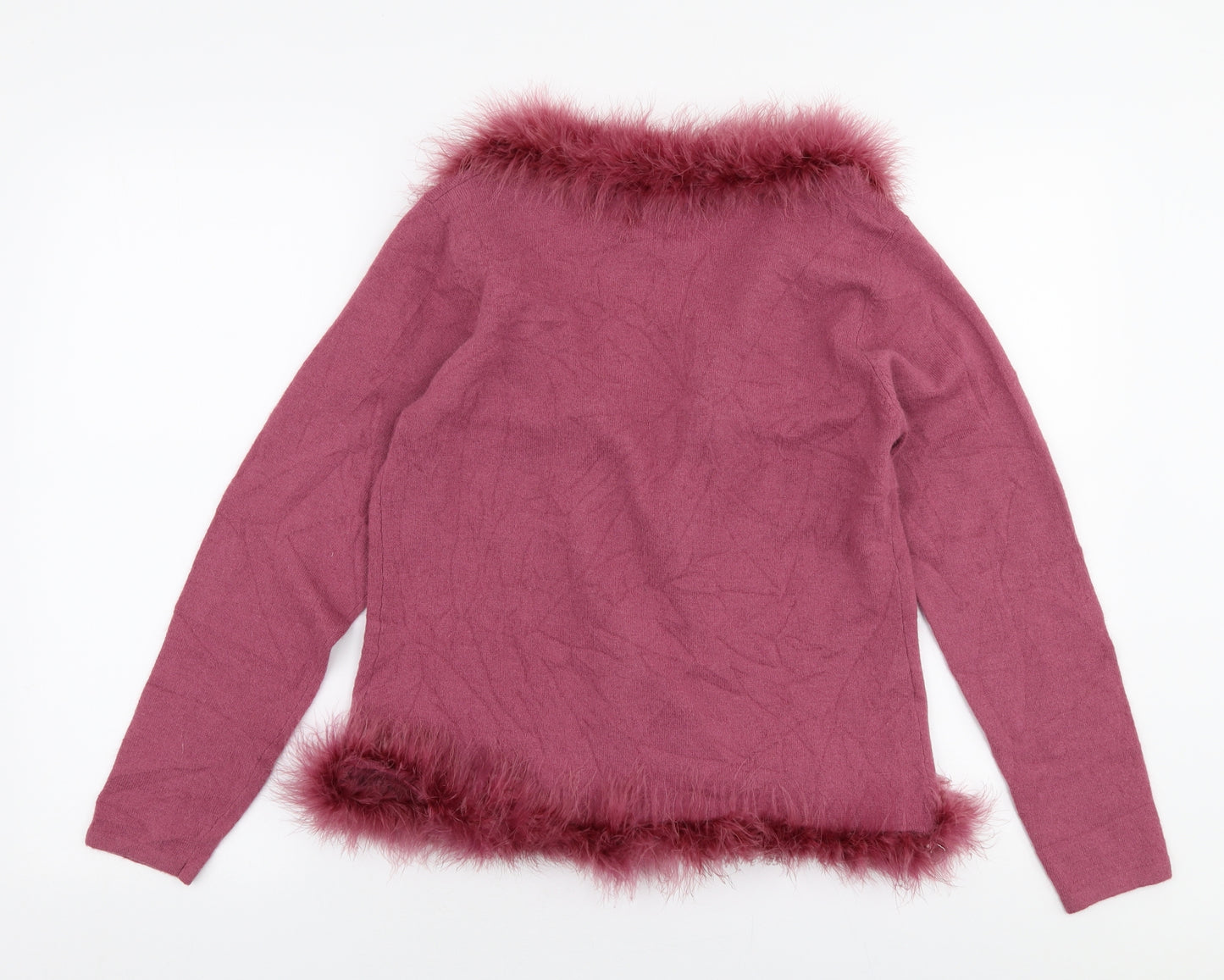 Monsoon Womens Pink V-Neck  Wool Cardigan Jumper Size 14