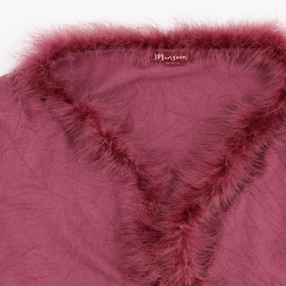 Monsoon Womens Pink V-Neck  Wool Cardigan Jumper Size 14