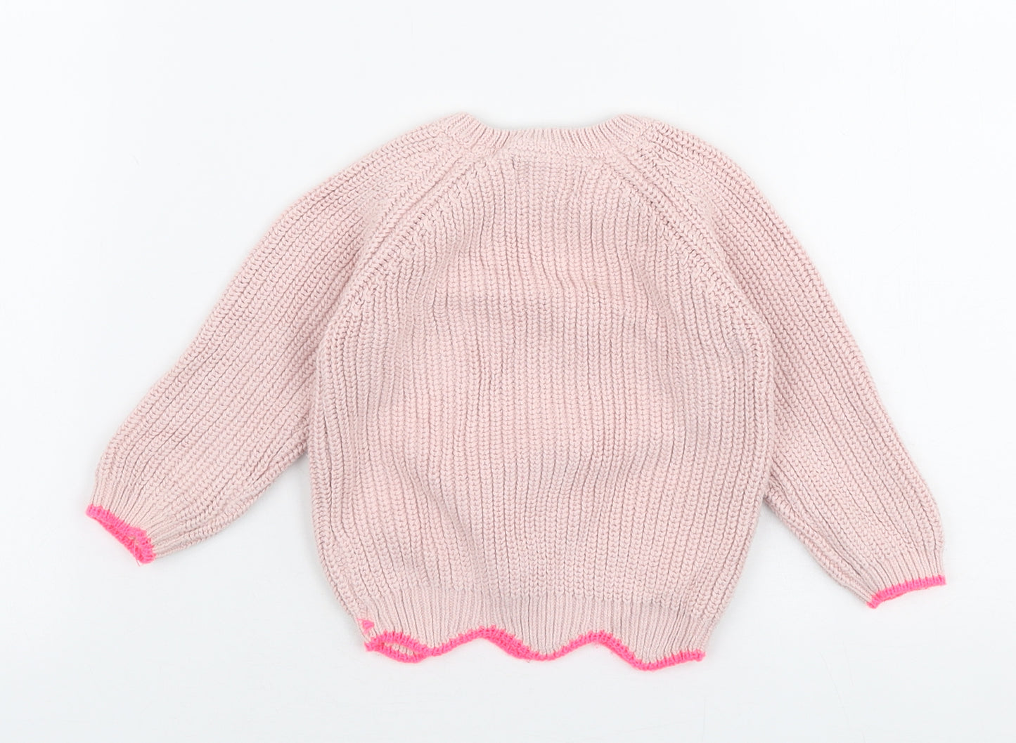 Primark Girls Pink  100% Cotton Pullover Jumper Size 9-12 Months  Button - Smile