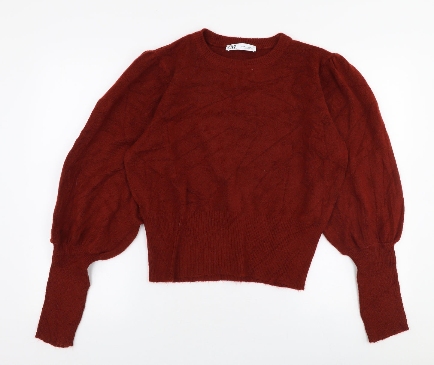 Zara Womens Orange Round Neck  Polyester Pullover Jumper Size XL   - Balloon sleeves