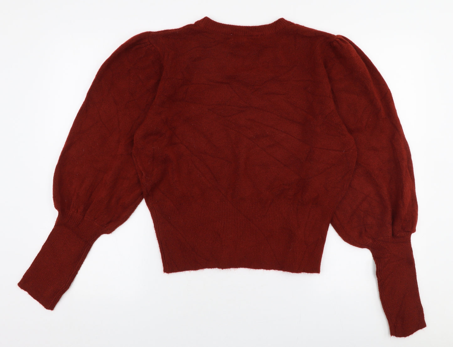 Zara Womens Orange Round Neck  Polyester Pullover Jumper Size XL   - Balloon sleeves