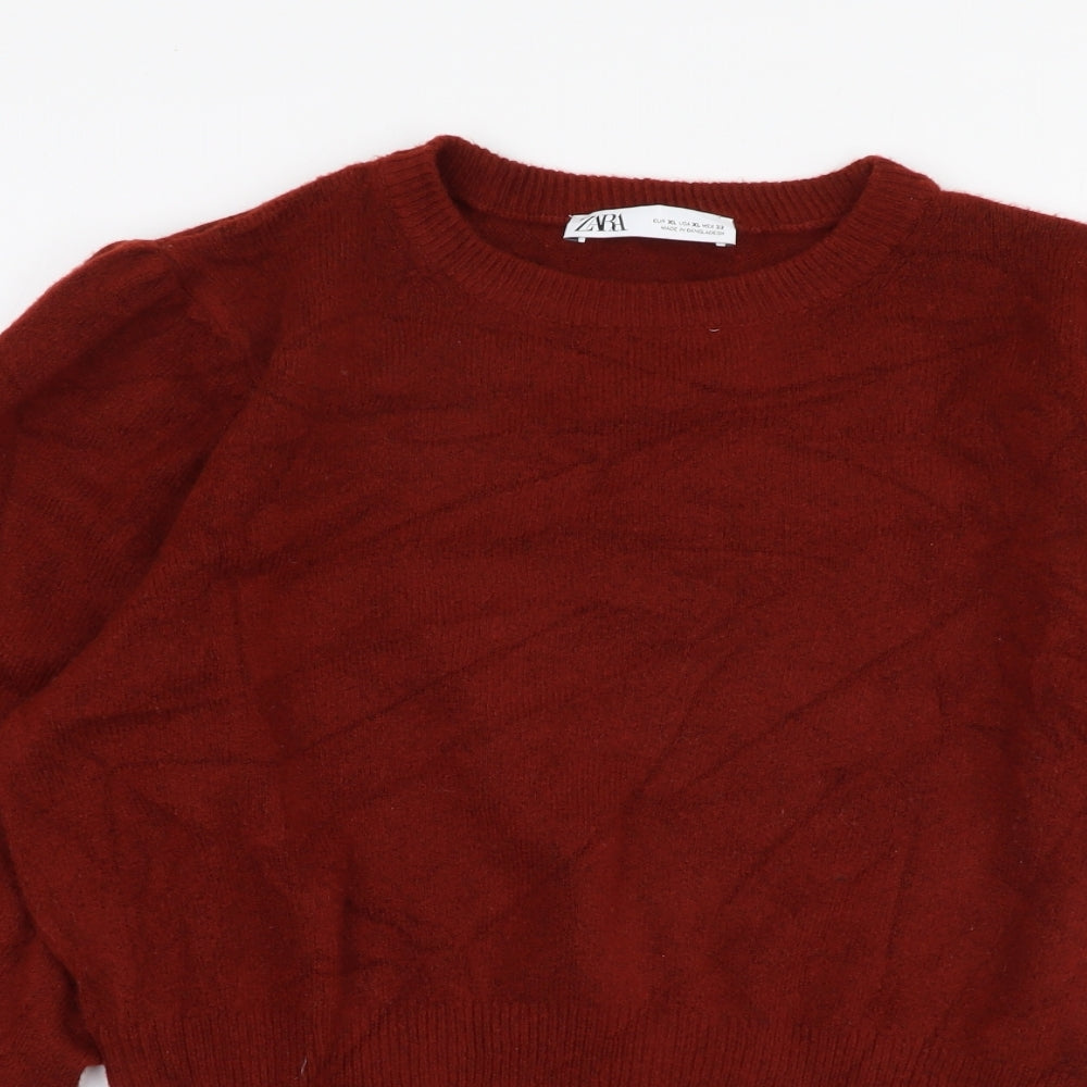 Zara Womens Orange Round Neck  Polyester Pullover Jumper Size XL   - Balloon sleeves