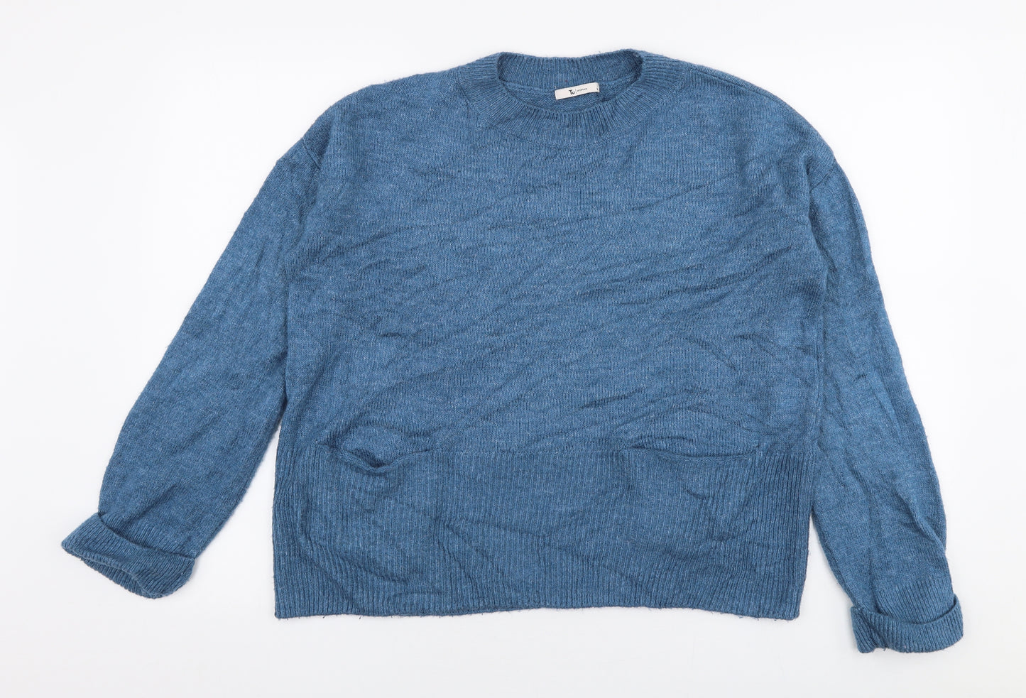 TU Womens Blue Round Neck  Acrylic Pullover Jumper Size 14