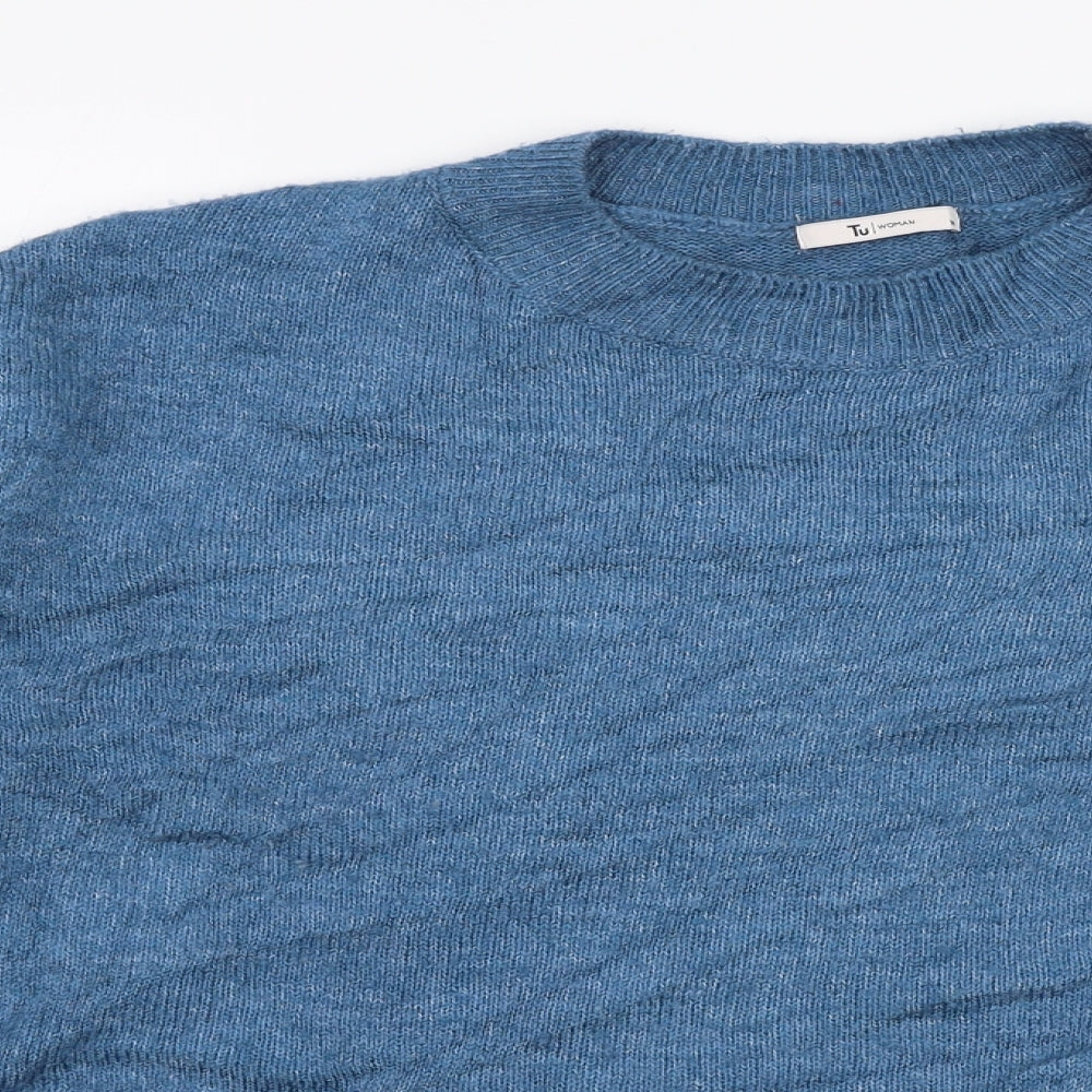 TU Womens Blue Round Neck  Acrylic Pullover Jumper Size 14