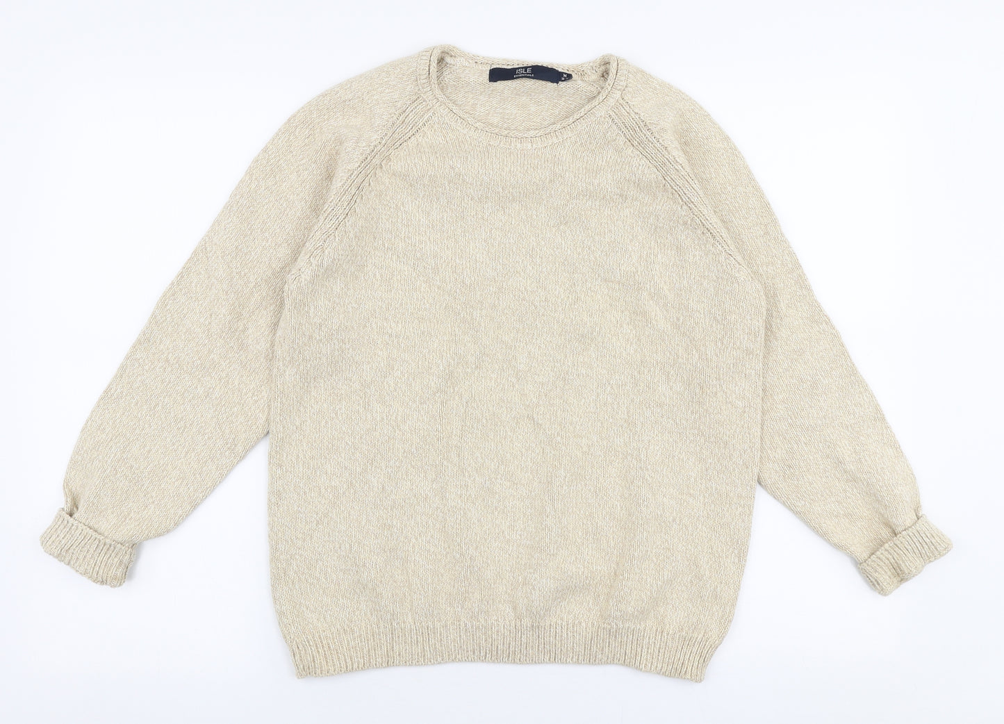Isle Essentials Womens Beige Round Neck  100% Cotton Pullover Jumper Size M