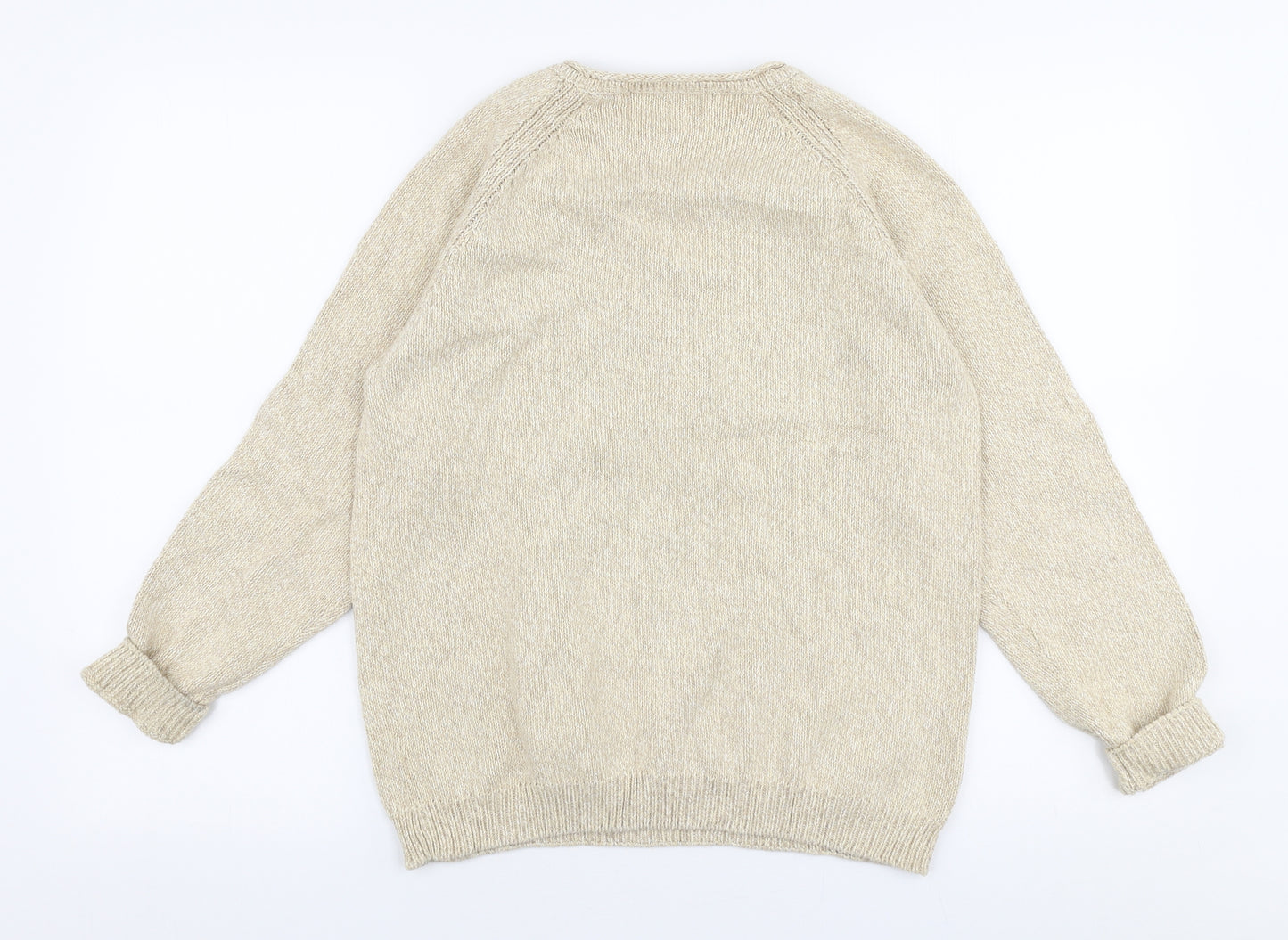 Isle Essentials Womens Beige Round Neck  100% Cotton Pullover Jumper Size M