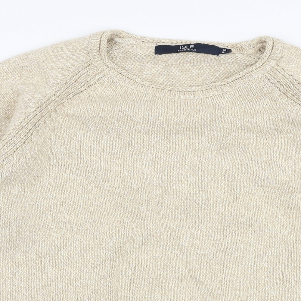 Isle Essentials Womens Beige Round Neck  100% Cotton Pullover Jumper Size M