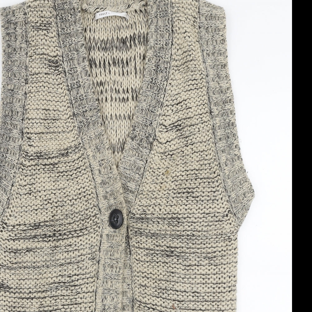 Part Two Womens Beige V-Neck  Acrylic Cardigan Jumper Size S