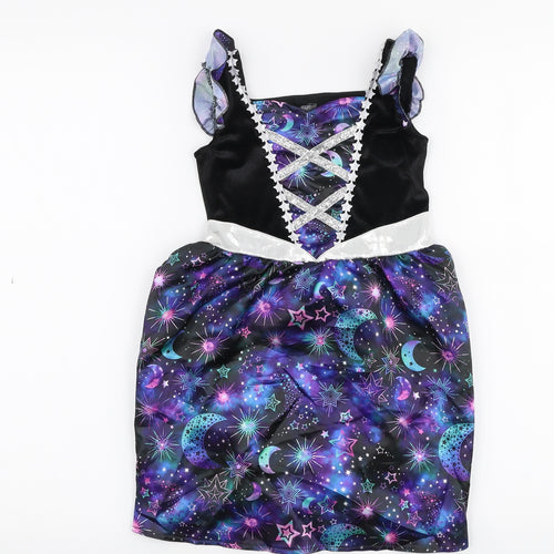 F&F Girls Purple Geometric Polyester Skater Dress  Size 3-4 Years  Square Neck Pullover - Halloween costume