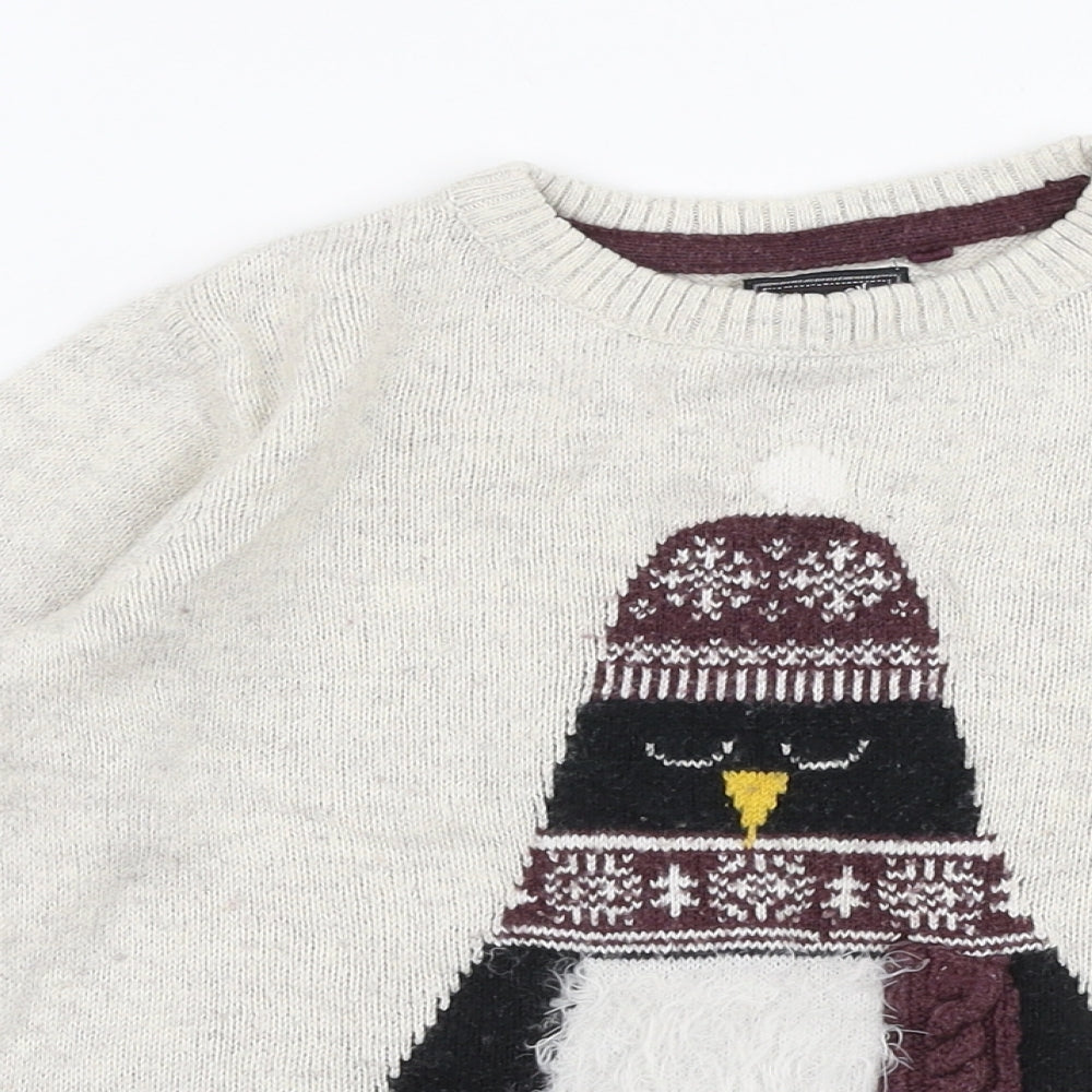 TU Boys Beige Round Neck  Cotton Pullover Jumper Size 4-5 Years  Pullover - Christmas Penguin