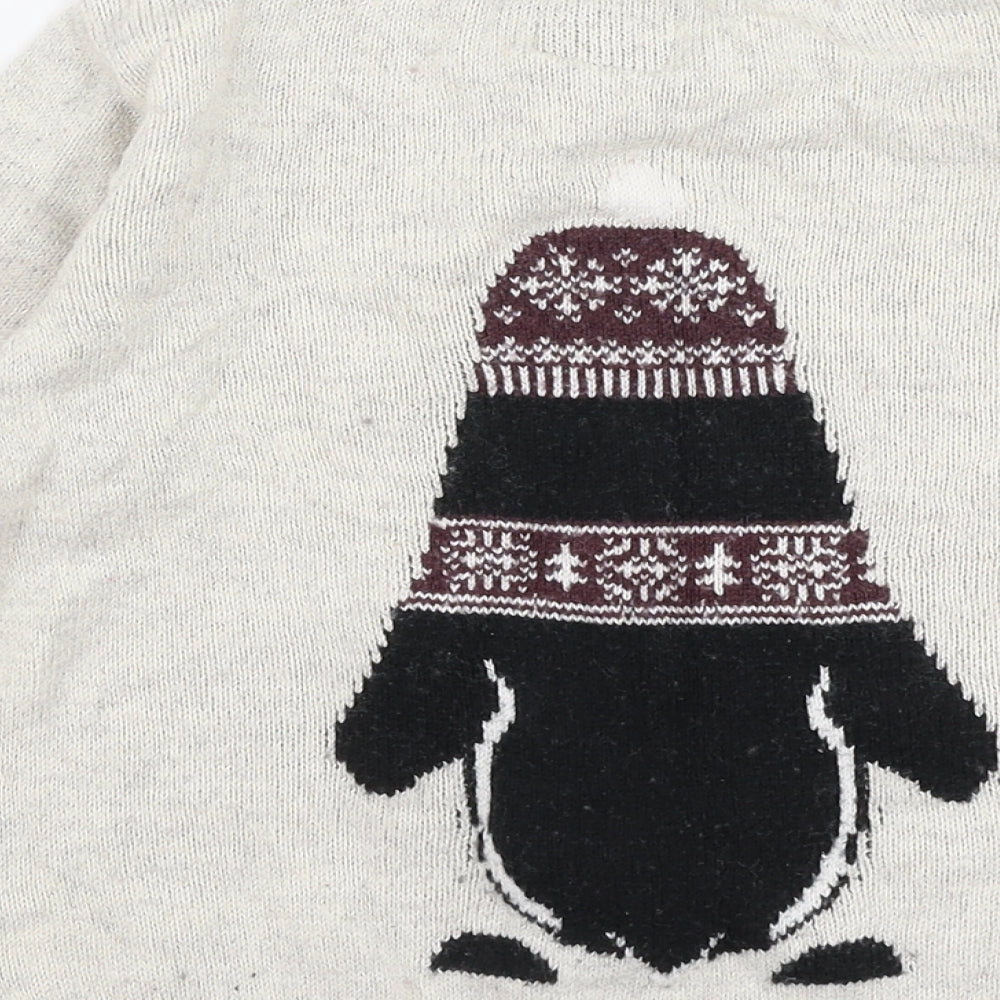 TU Boys Beige Round Neck  Cotton Pullover Jumper Size 4-5 Years  Pullover - Christmas Penguin