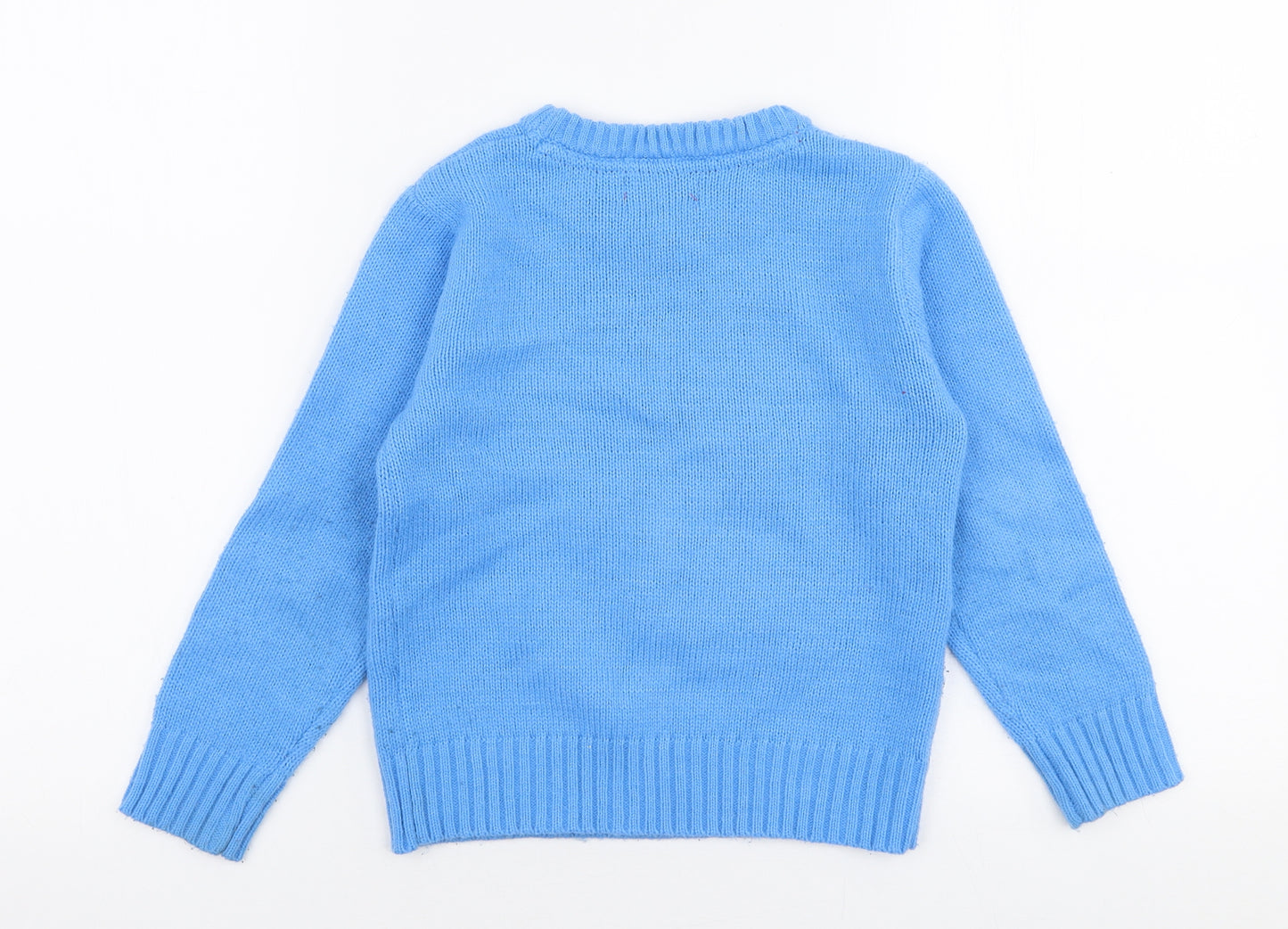 Festive Fun Boys Blue Round Neck  Acrylic Pullover Jumper Size 5-6 Years  Pullover - Christmas
