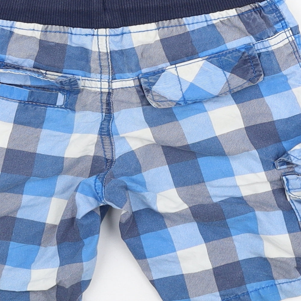 Marks and Spencer Boys Blue Check Cotton Cargo Shorts Size 2-3 Years  Regular Drawstring