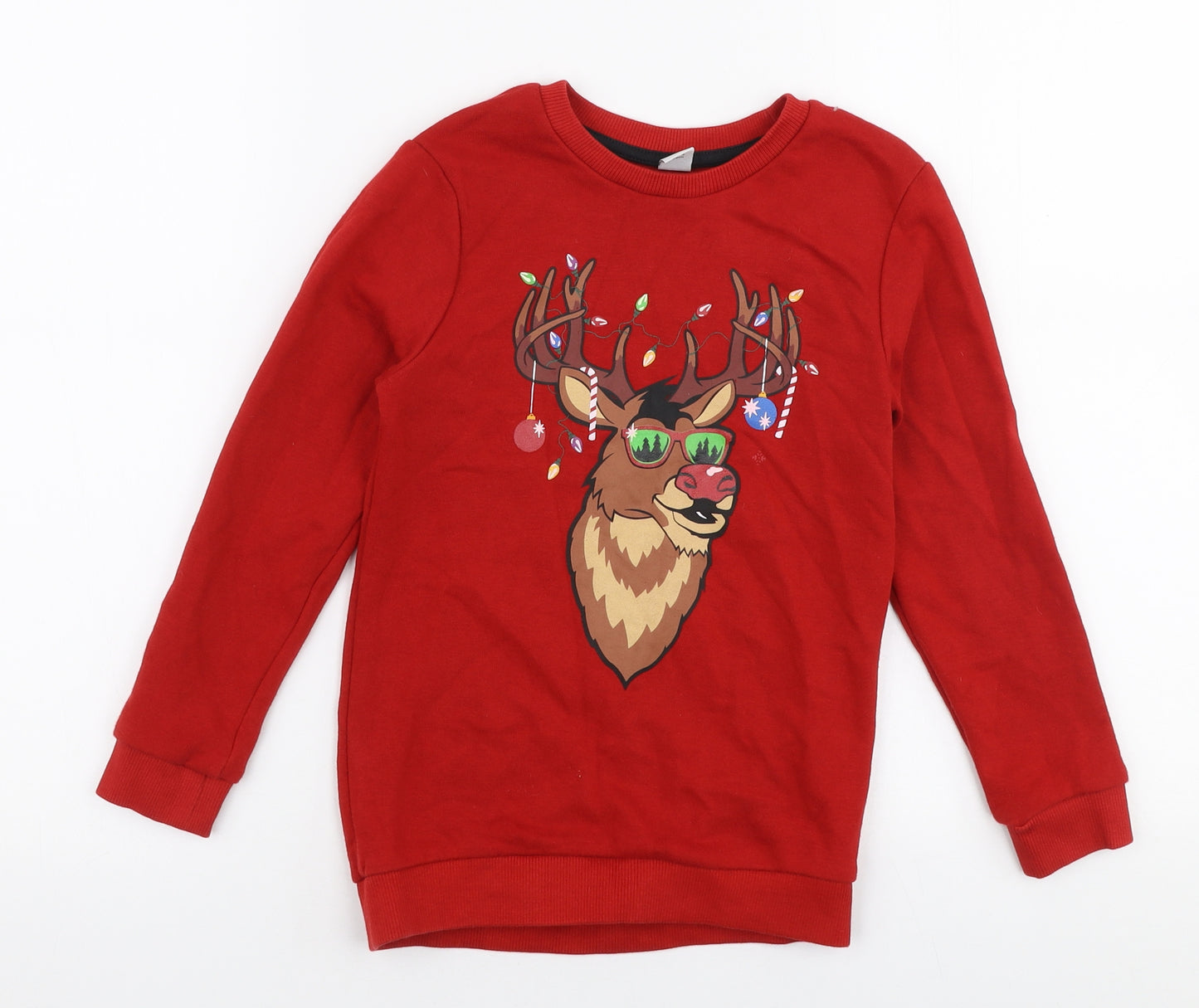 TU Boys Red  Cotton Pullover Sweatshirt Size 7 Years  Pullover - Christmas Reindeer