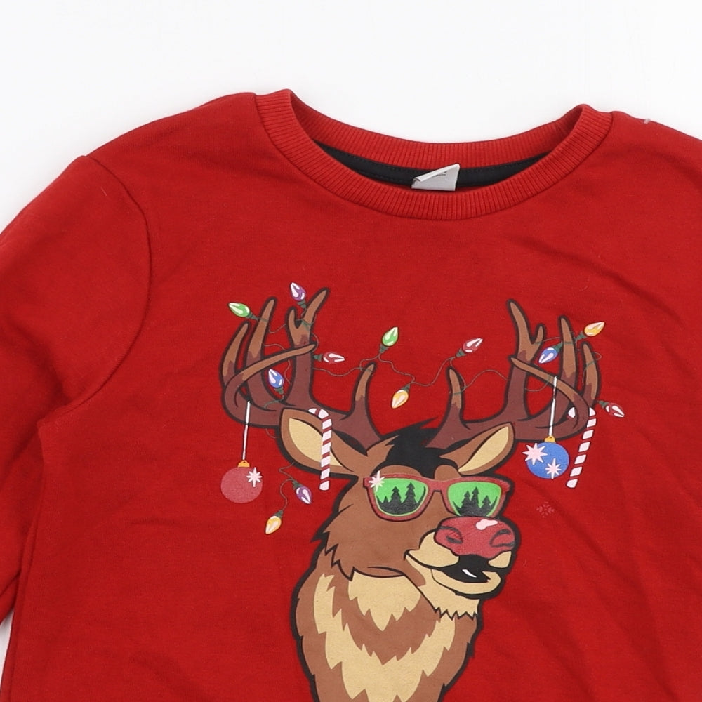 TU Boys Red  Cotton Pullover Sweatshirt Size 7 Years  Pullover - Christmas Reindeer