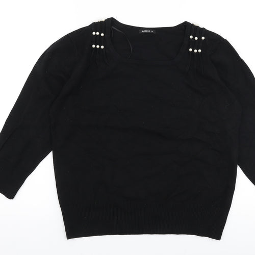 Roman Womens Black Round Neck  Viscose Pullover Jumper Size 14