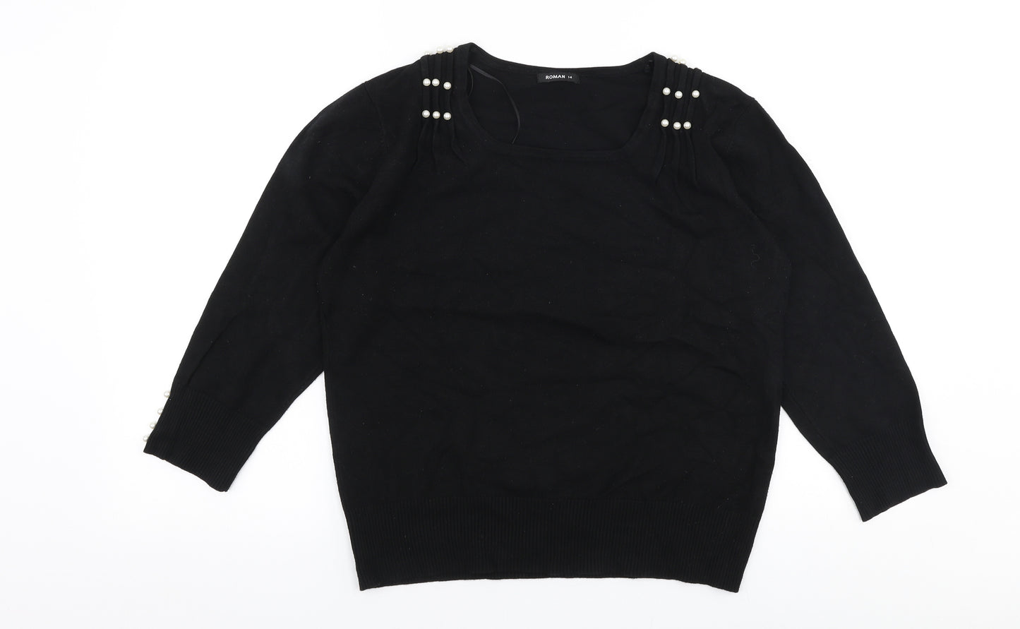 Roman Womens Black Round Neck  Viscose Pullover Jumper Size 14