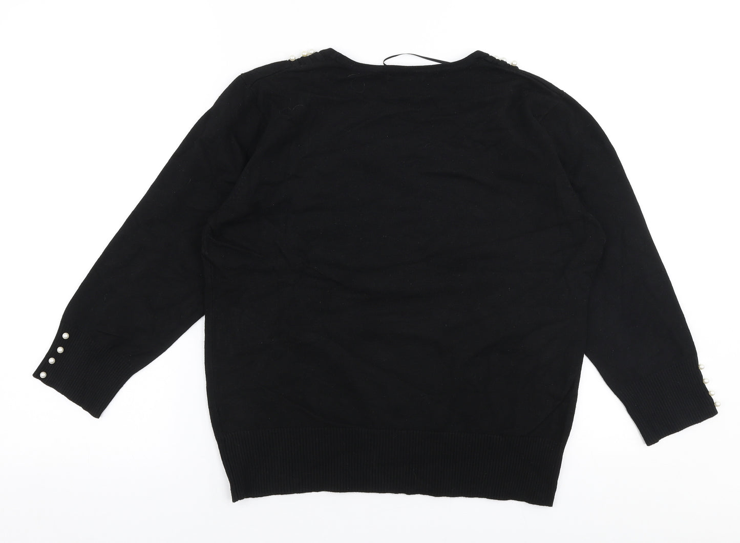 Roman Womens Black Round Neck  Viscose Pullover Jumper Size 14