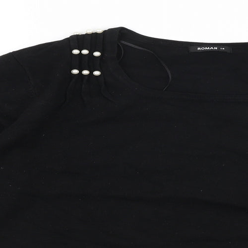 Roman Womens Black Round Neck  Viscose Pullover Jumper Size 14