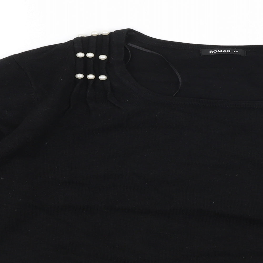Roman Womens Black Round Neck  Viscose Pullover Jumper Size 14