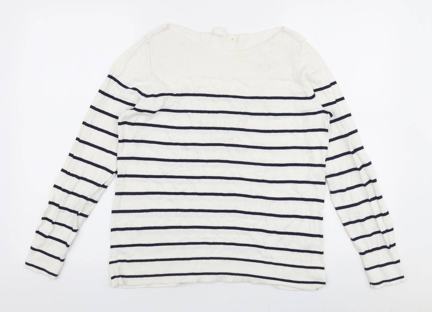 Gap Womens White Boat Neck Striped 100% Cotton Pullover Jumper Size M
