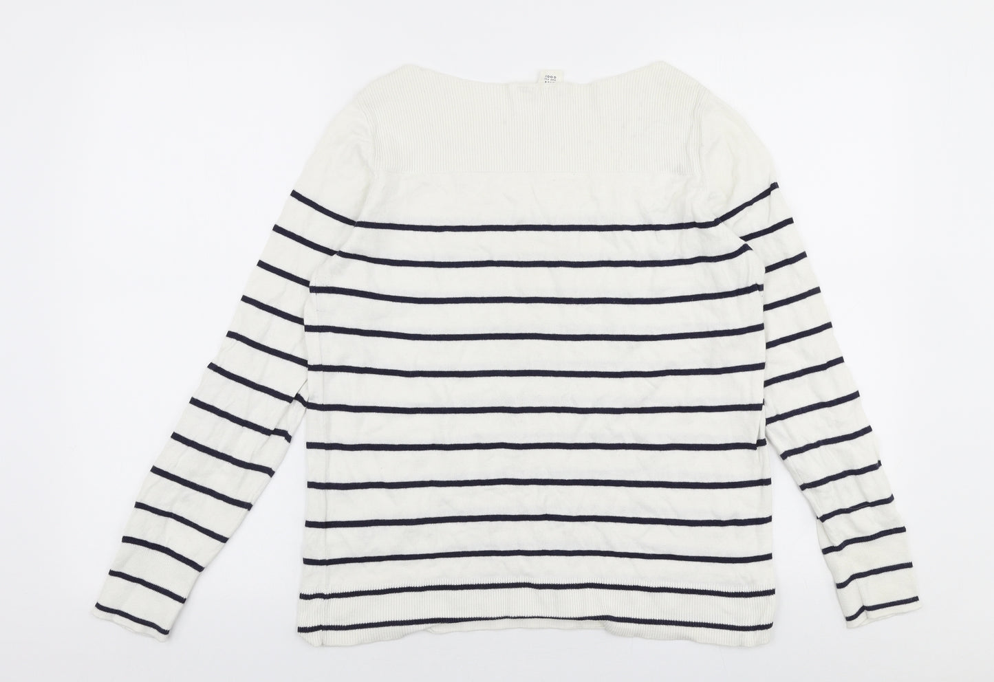 Gap Womens White Boat Neck Striped 100% Cotton Pullover Jumper Size M
