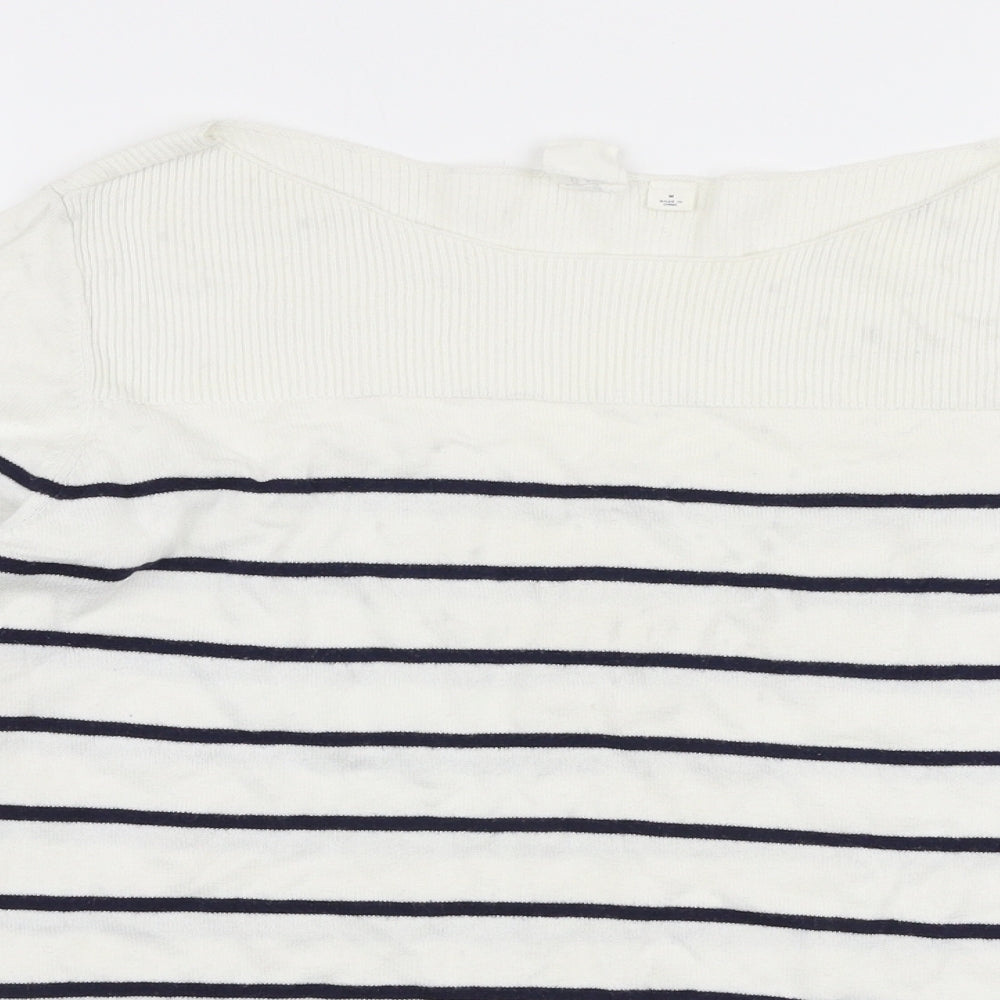 Gap Womens White Boat Neck Striped 100% Cotton Pullover Jumper Size M