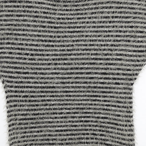 Be Beau Womens Grey Round Neck Striped Polyamide Pullover Jumper Size 12