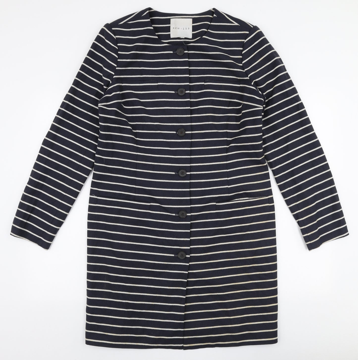 Kew 159 Womens Blue Striped  Overcoat Coat Size 14  Button