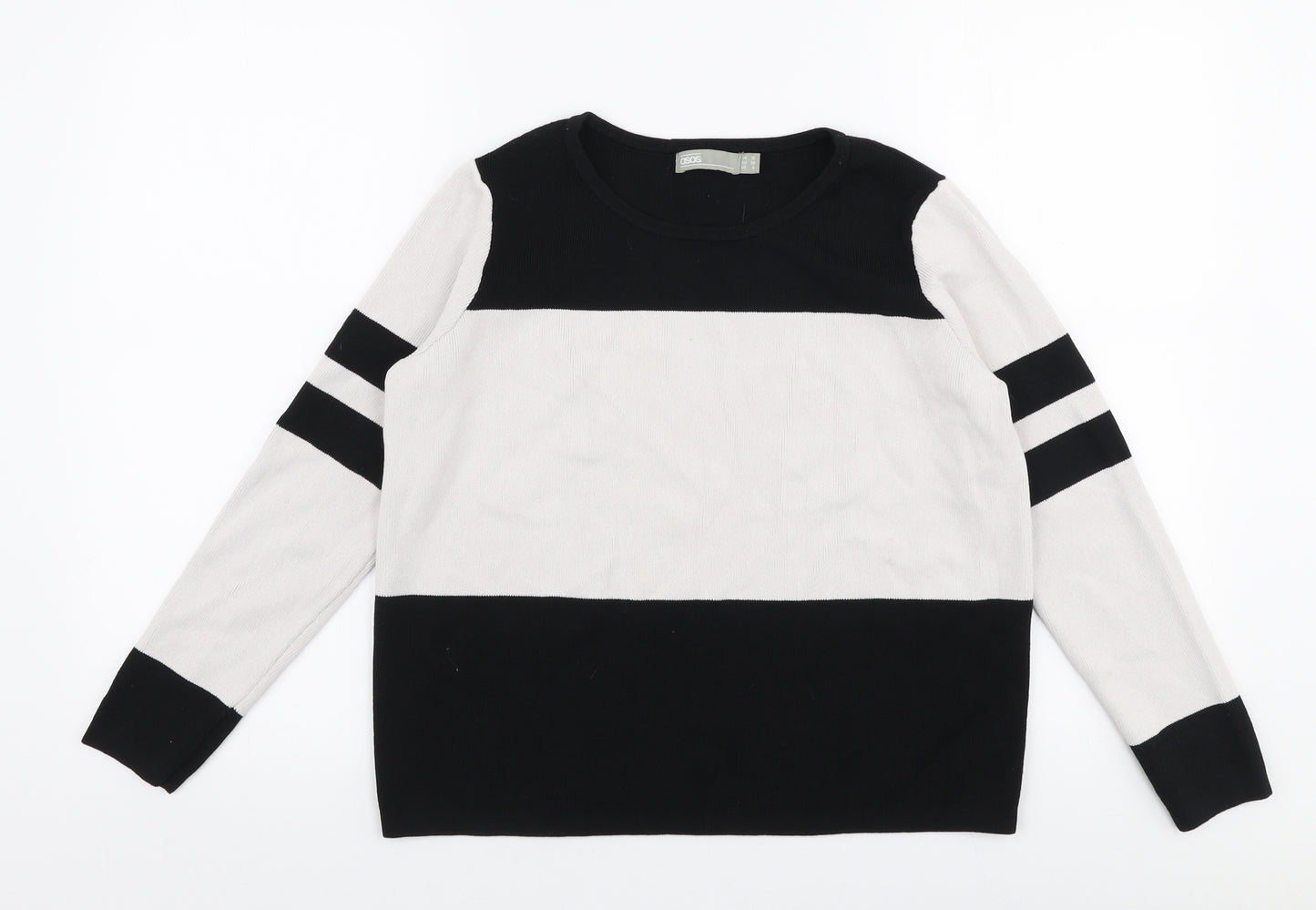 ASOS Womens Black Round Neck Striped Viscose Pullover Jumper Size 10