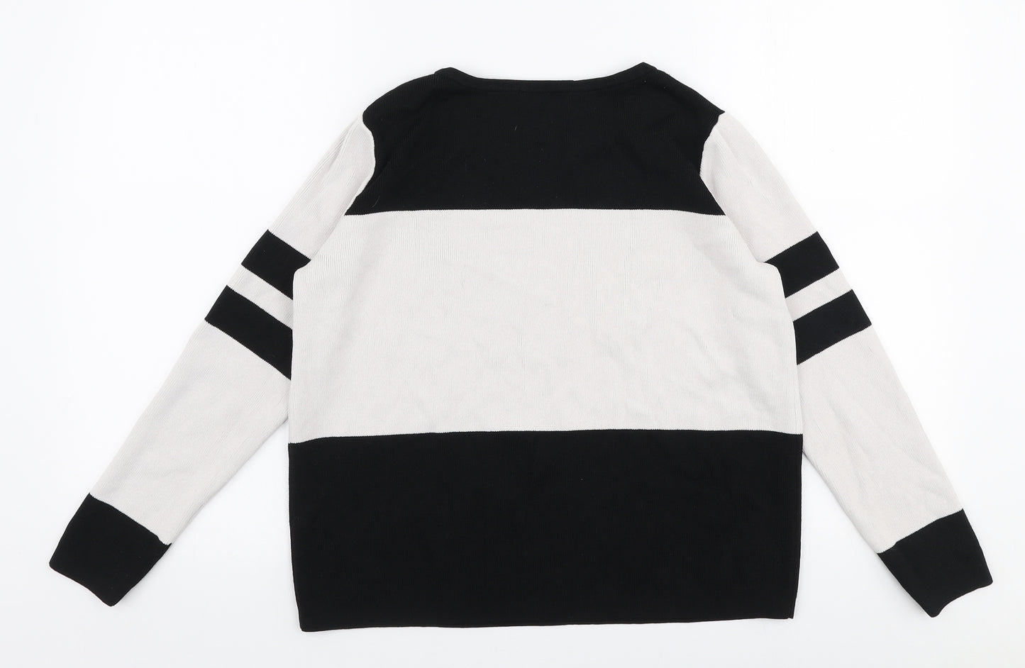 ASOS Womens Black Round Neck Striped Viscose Pullover Jumper Size 10