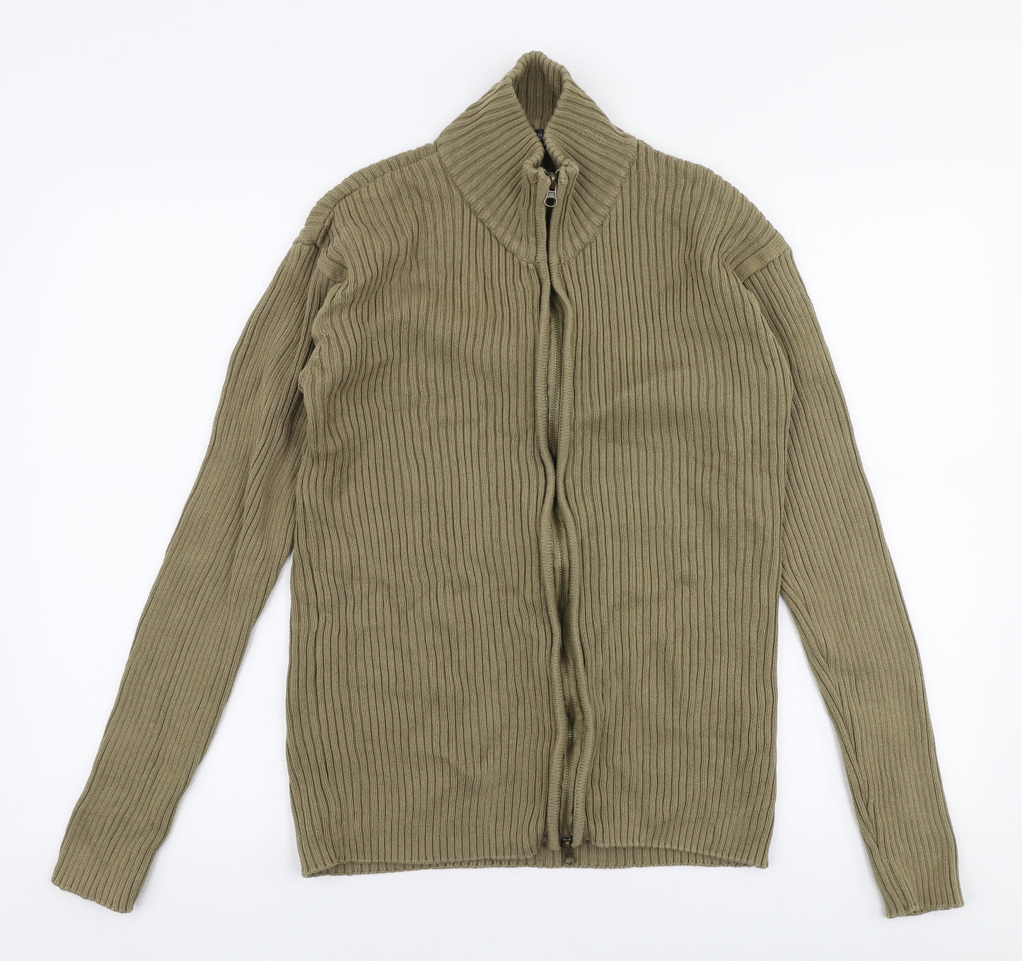 Reefer Womens Beige High Neck  Cotton Cardigan Jumper Size M