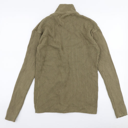 Reefer Womens Beige High Neck  Cotton Cardigan Jumper Size M