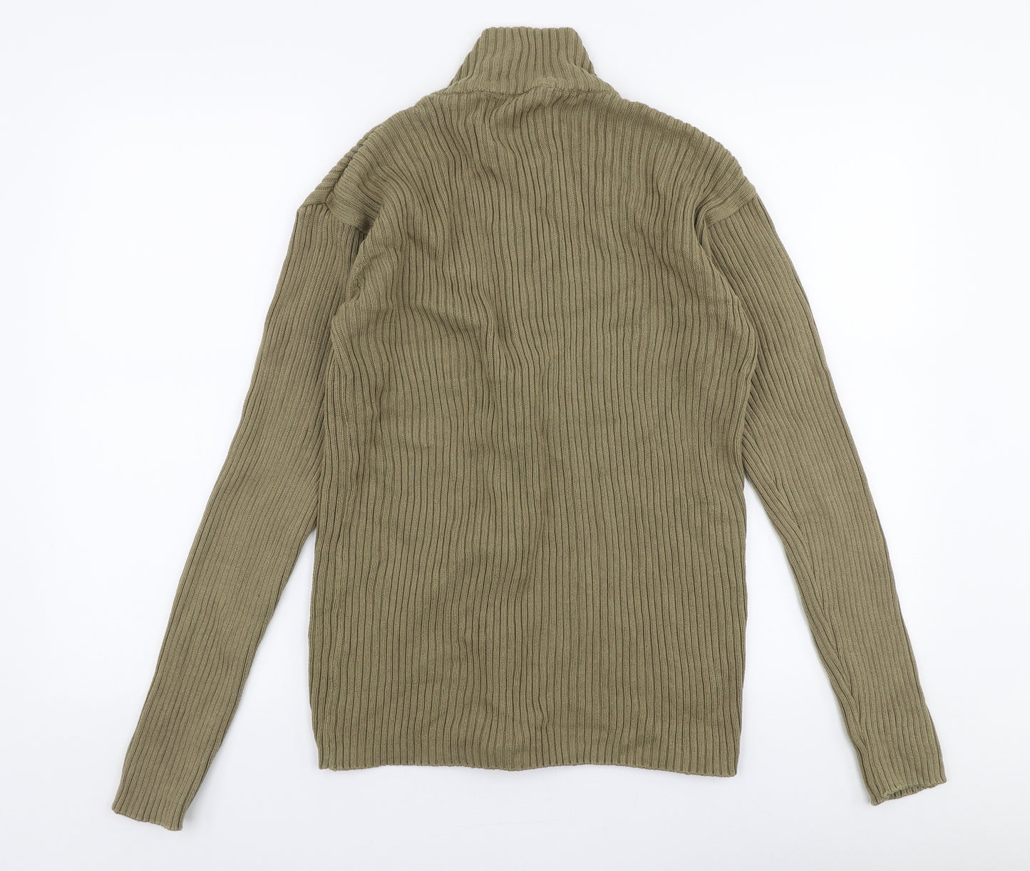 Reefer Womens Beige High Neck  Cotton Cardigan Jumper Size M