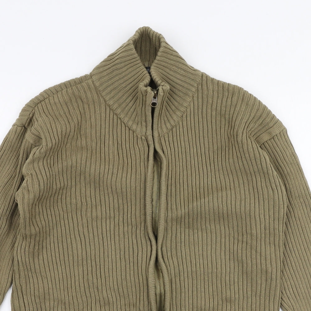 Reefer Womens Beige High Neck  Cotton Cardigan Jumper Size M