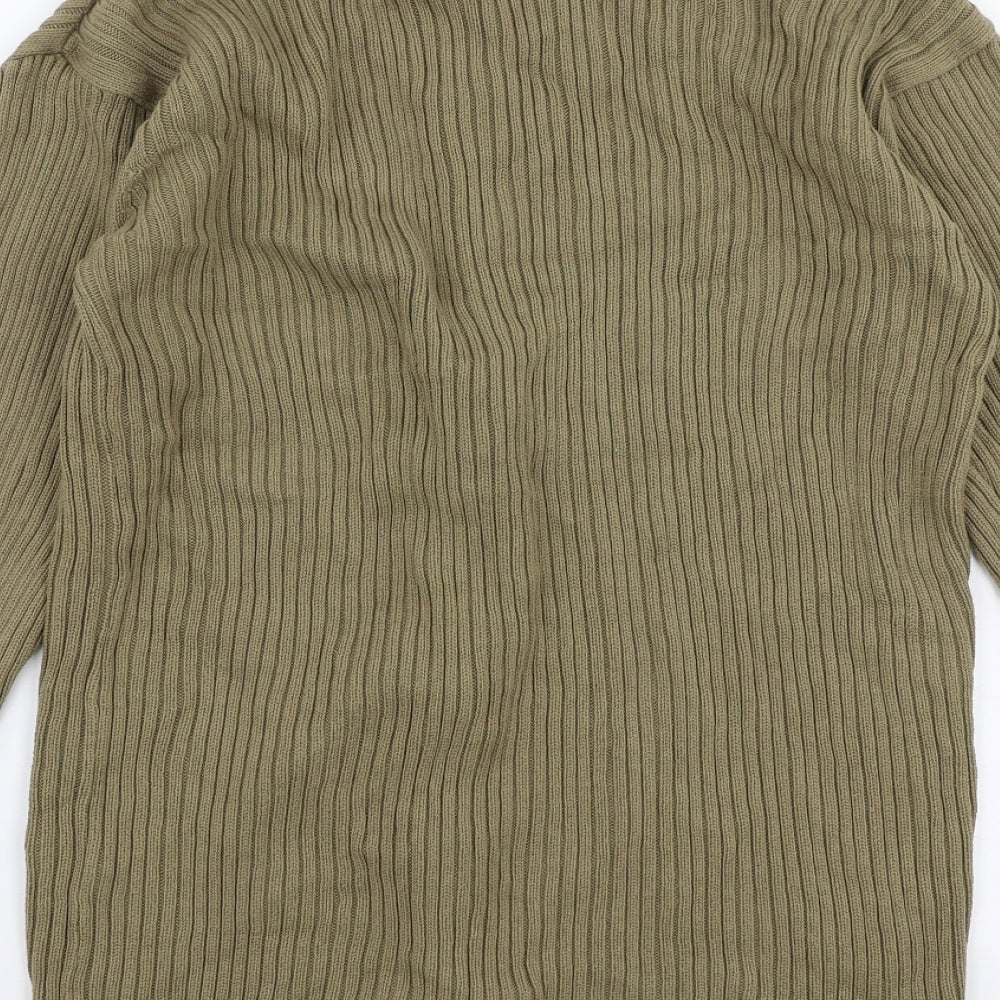 Reefer Womens Beige High Neck  Cotton Cardigan Jumper Size M