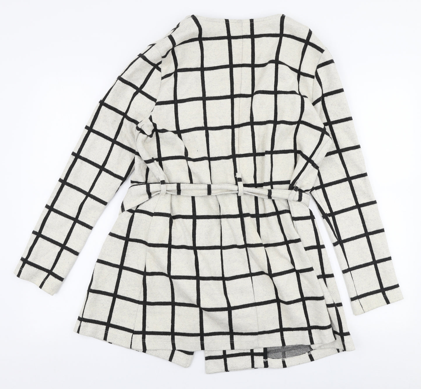 River Island Womens White Check  Overcoat Coat Size 12  Tie