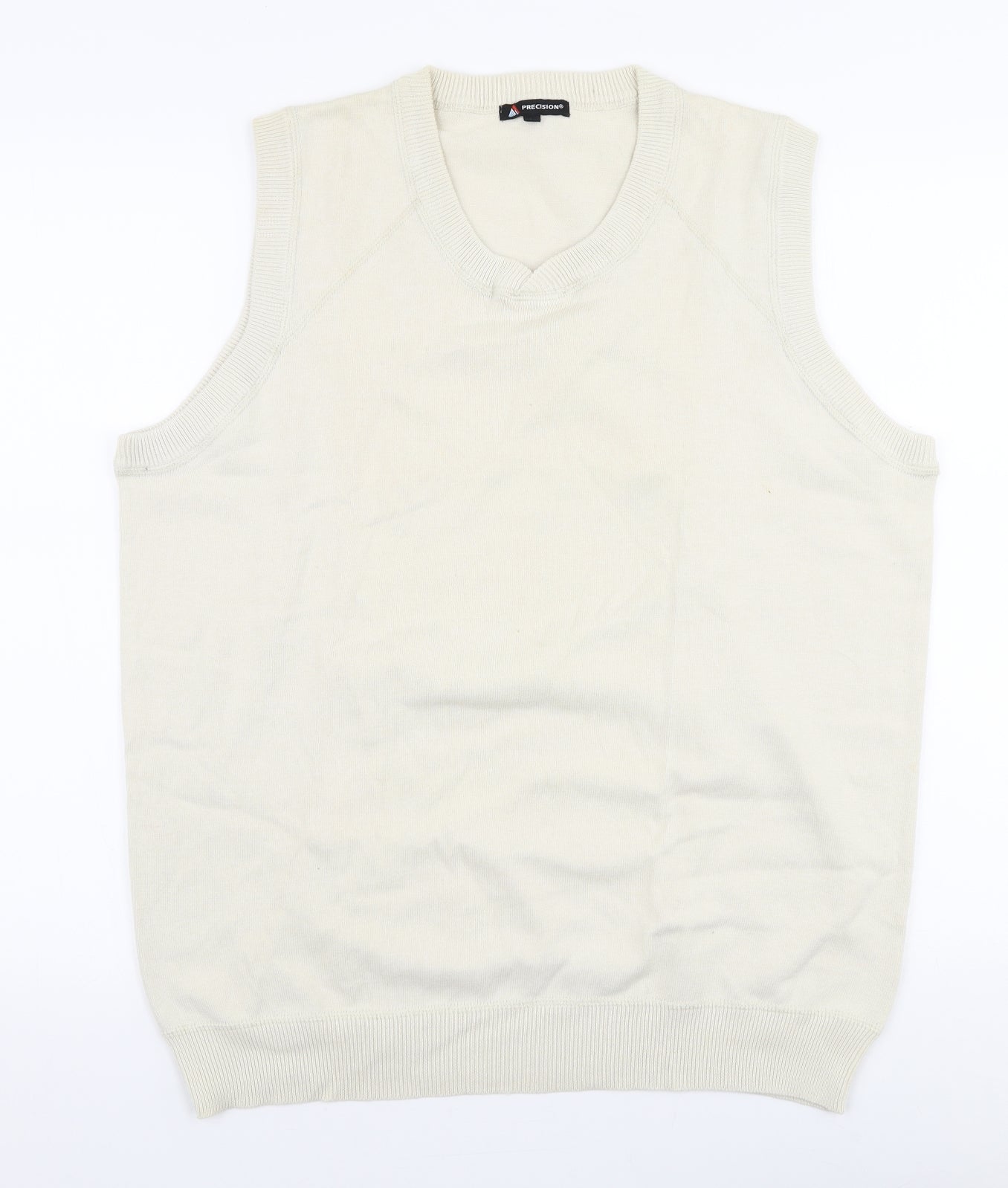 Precision Mens Ivory V-Neck  Cotton Vest Jumper Size L