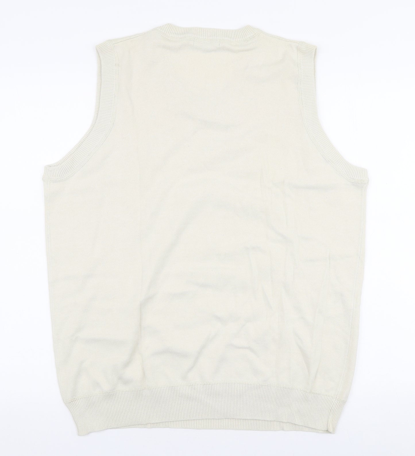 Precision Mens Ivory V-Neck  Cotton Vest Jumper Size L