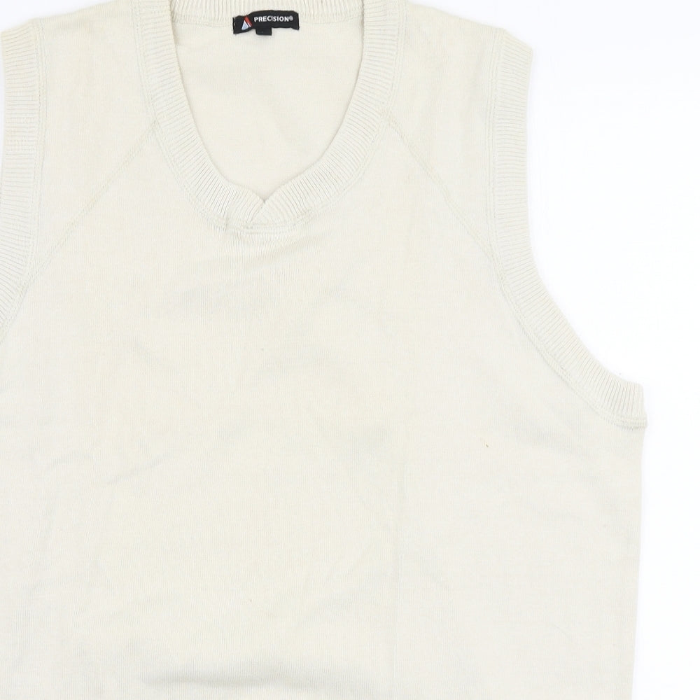 Precision Mens Ivory V-Neck  Cotton Vest Jumper Size L