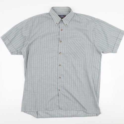 Originals Mens Blue Plaid Polyester  Button-Up Size L Collared Button