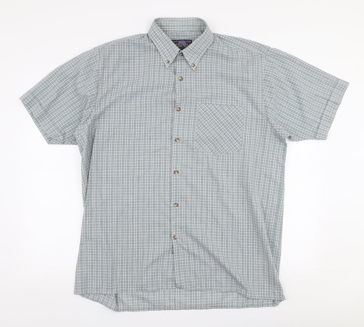 Originals Mens Blue Plaid Polyester  Button-Up Size L Collared Button
