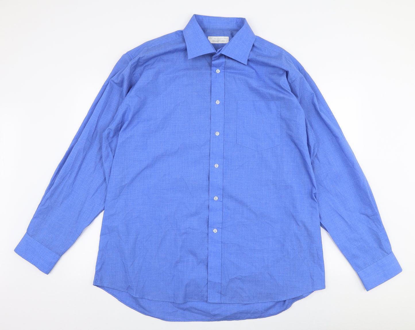 Primark Mens Blue  Polyester  Dress Shirt Size 17.5 Collared Button