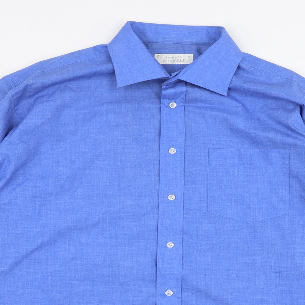 Primark Mens Blue  Polyester  Dress Shirt Size 17.5 Collared Button