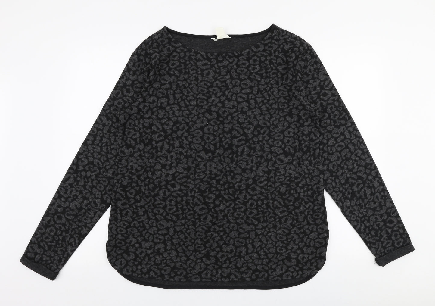 H&M Womens Grey Round Neck Animal Print Polyester Pullover Jumper Size M