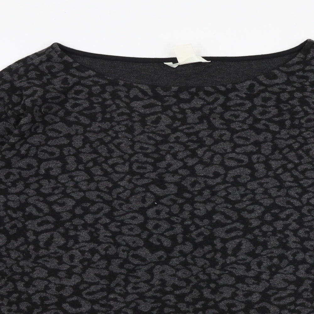 H&M Womens Grey Round Neck Animal Print Polyester Pullover Jumper Size M